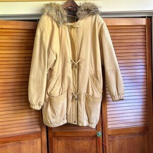 Leather Coat w/genuine fox on hood